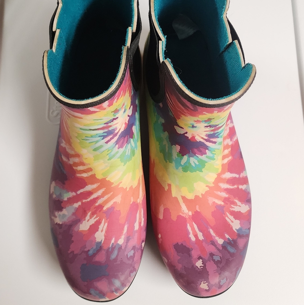 Chooka Short Rainboots Rainbow Tie-Dye Sz 9 - Picture 3 of 9